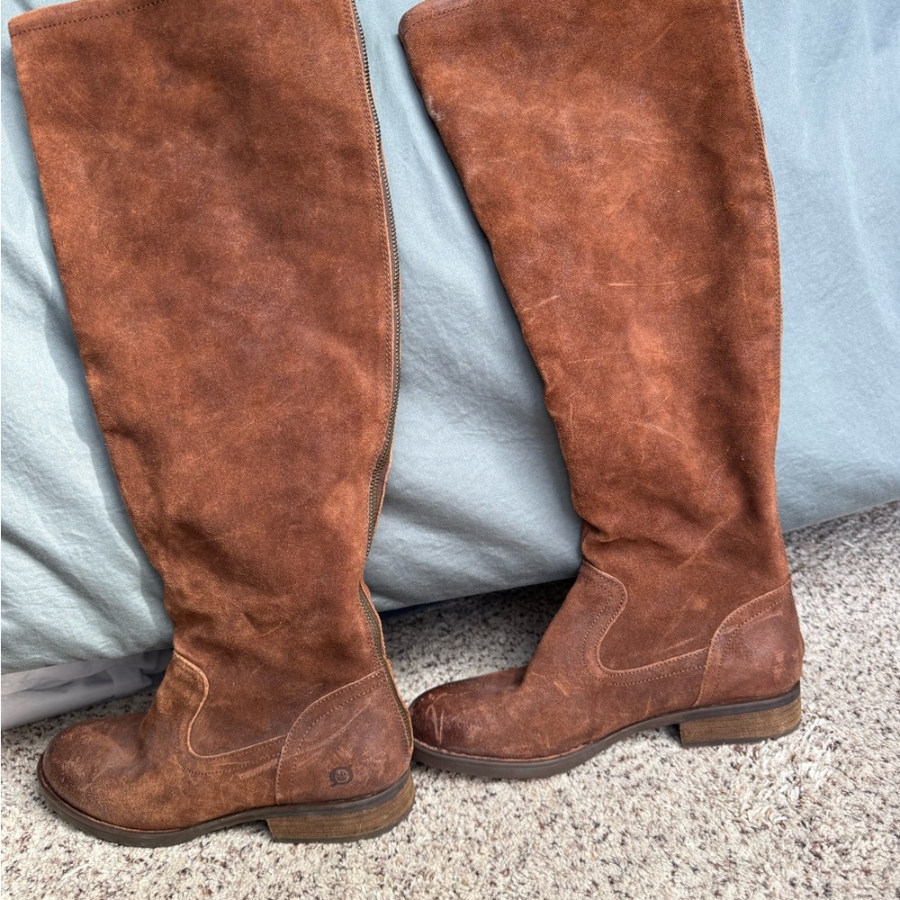 Brown Suede Knee-High Boots